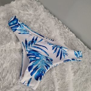 Blue and White Palm Leaf Bikini Bottoms